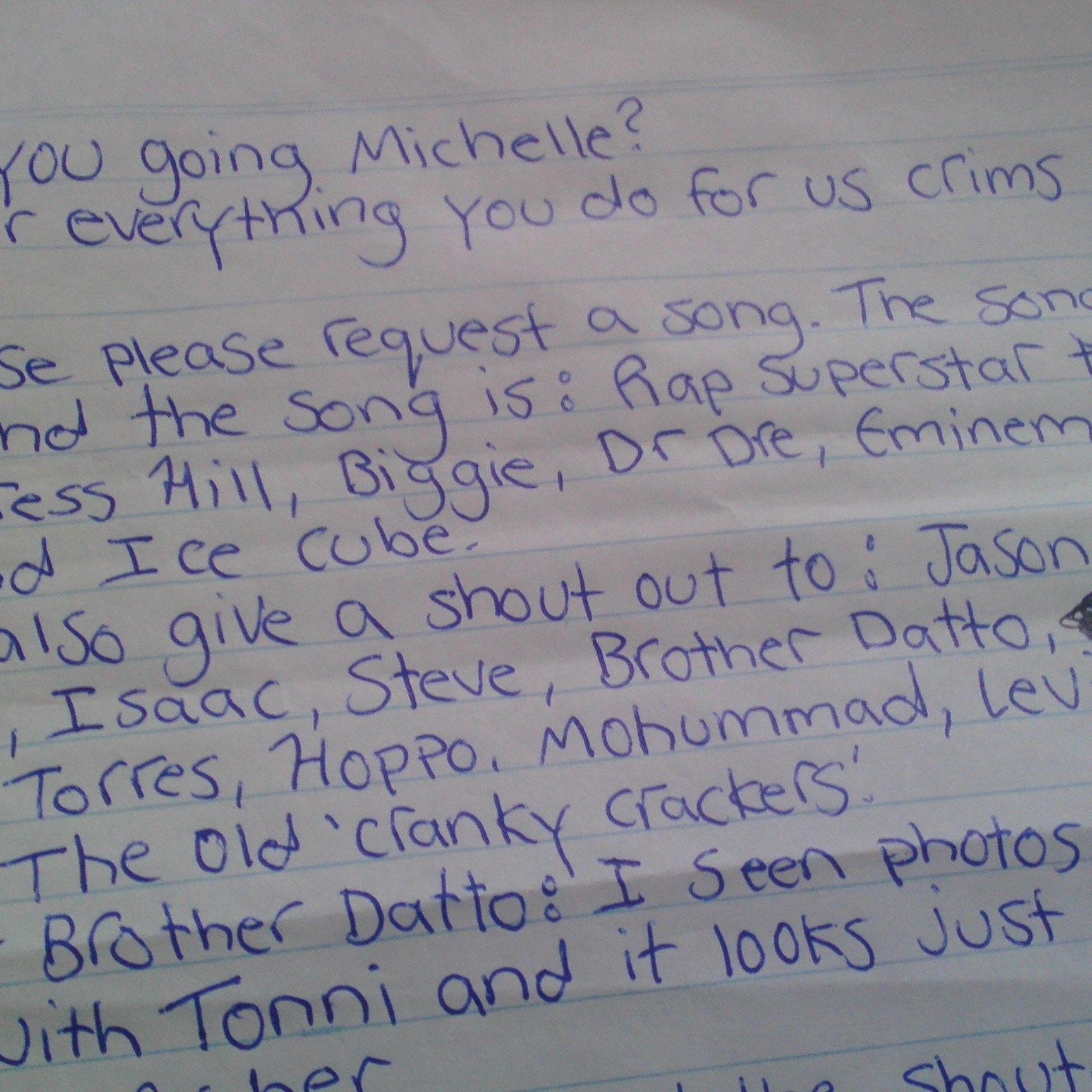 Example of letter sent to show